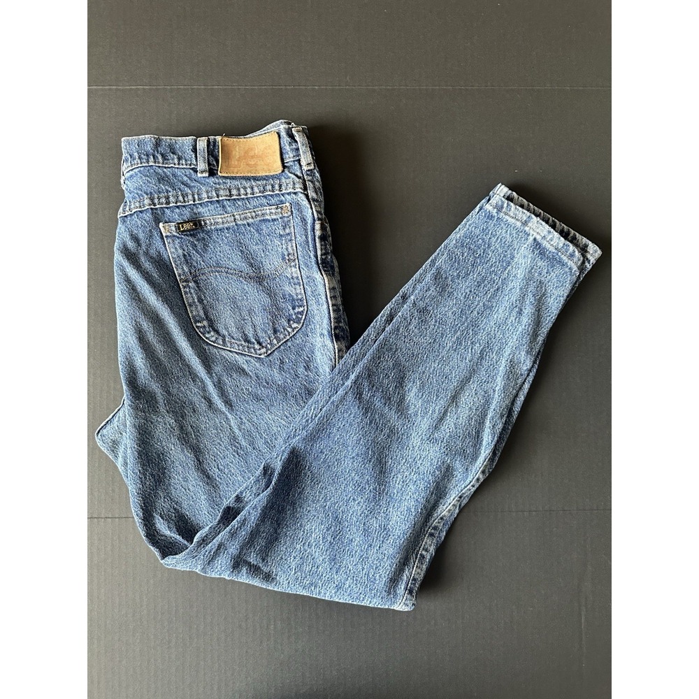 Lee‎ High Waisted Tapered Leg Jeans Medium Wash Blue Denim Vintage Style 32x29